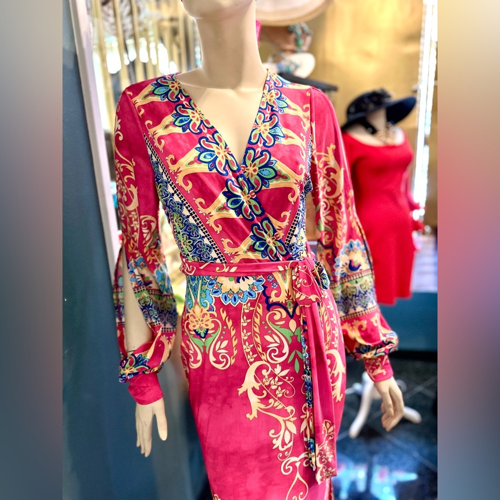 Elegant Pink and Blue Maxi Dress stretch (M)